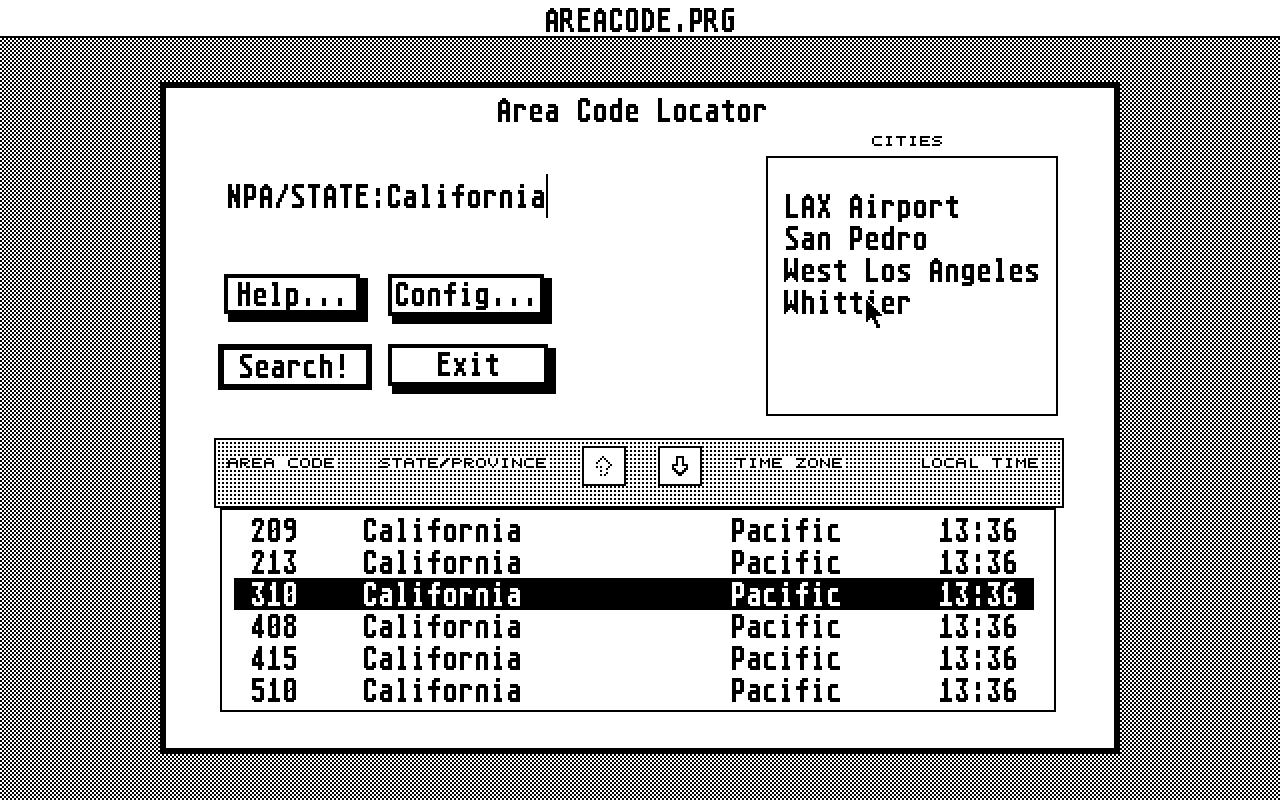 Area Code Locator atari screenshot